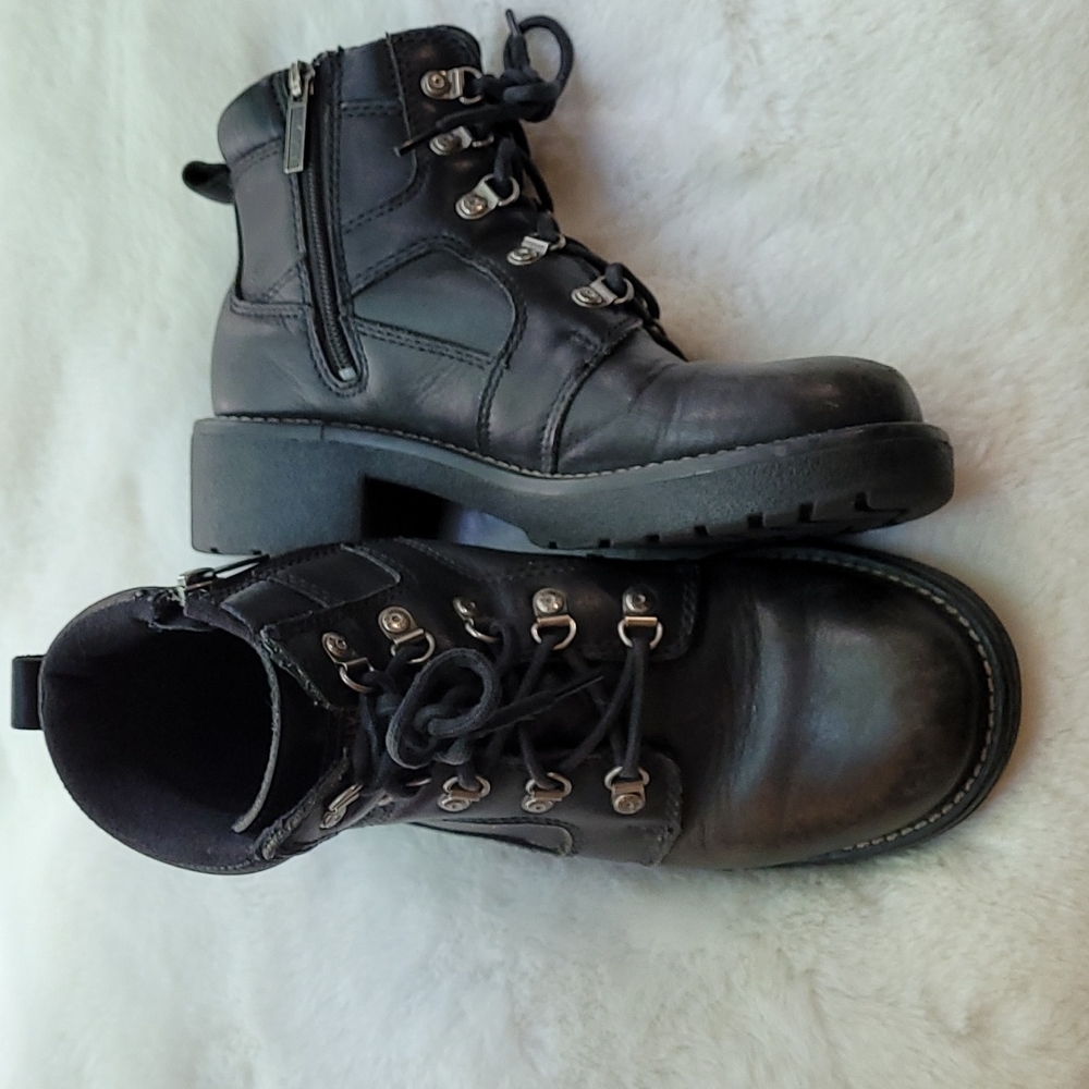 Harley Davidson Black Leather Motorcycle Lace Up Zipper Moto Biker Boots